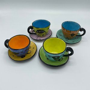 Vintage set of 4 Kri Kri Studio ceramic espresso cup/saucer sets